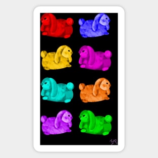 Luv Bunnies Galore - Rainbow on Black Background Sticker